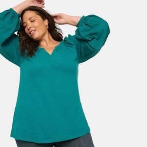 Knit & Woven Jacquard Top – Size 22/24 – NWT – Harbor Blue